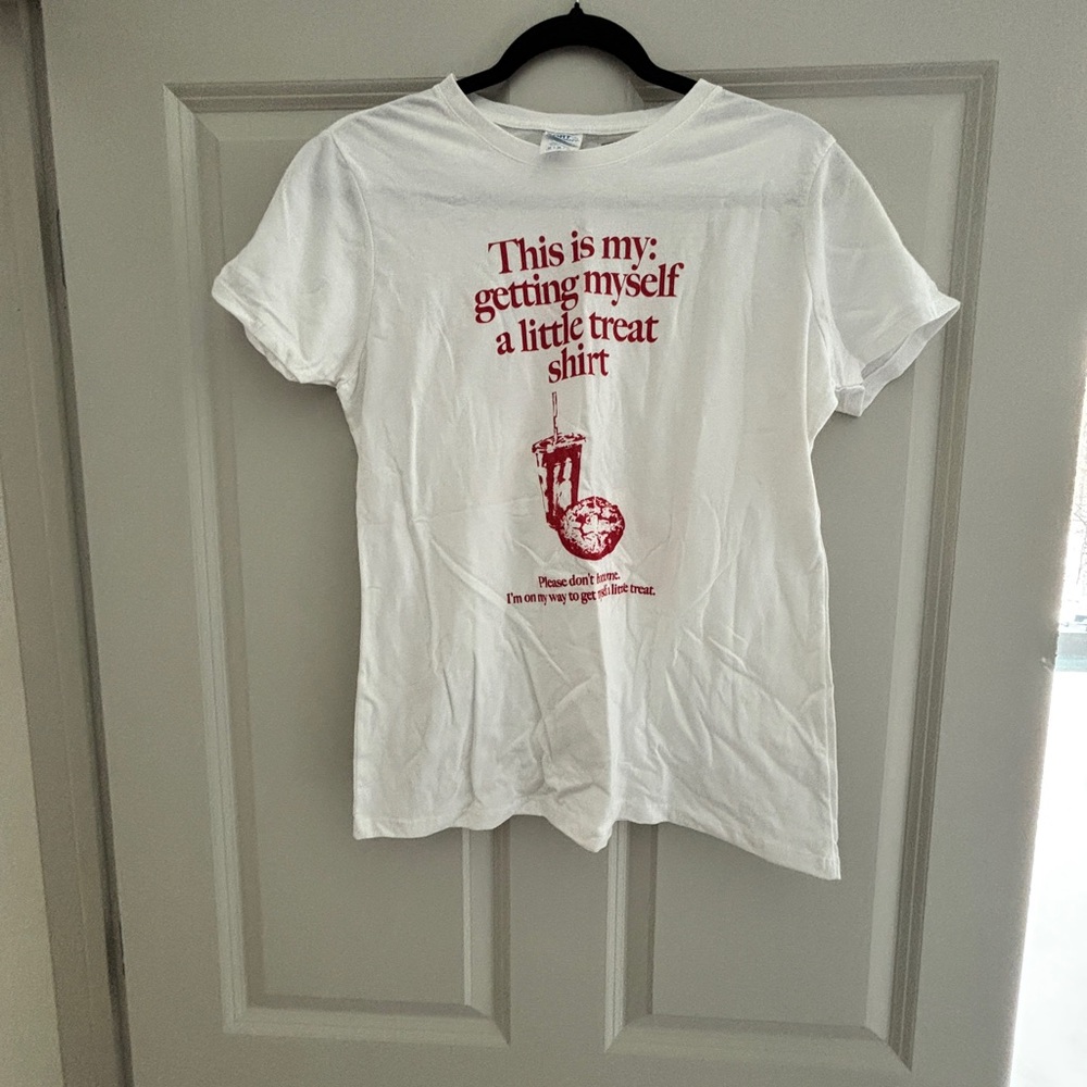 White T-Shirt with Red Graphic Print